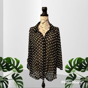Sheer Black/White Polka Dot Button Down w/ Roll up Sleeves Option